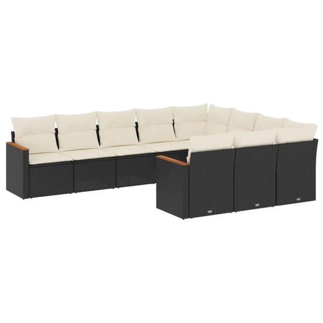 vidaXL 10-Tlg Garten-Sofagarnitur mit Kissen Schwarz Poly Rattan 3226336