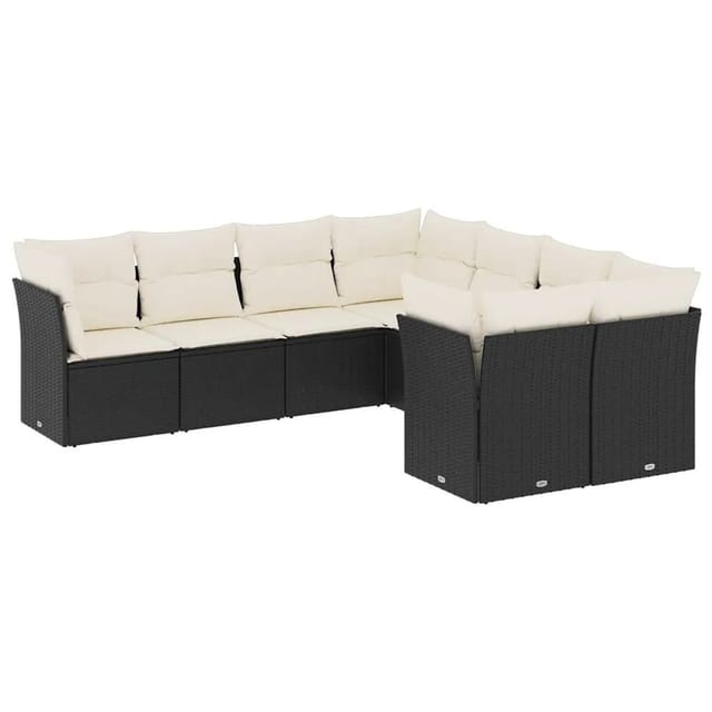 vidaXL 8-Tlg Garten-Sofagarnitur mit Kissen Schwarz Poly Rattan 3250425