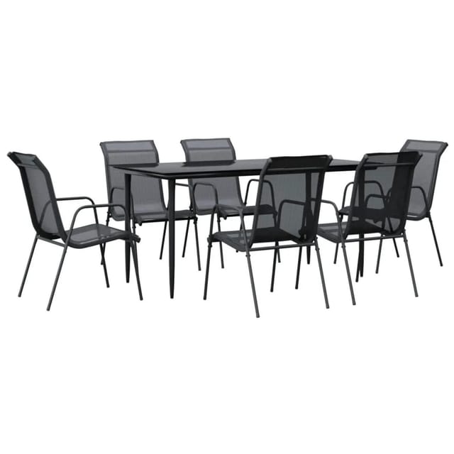 vidaXL 7-Tlg Garten-Essgruppe Schwarz Stahl und Textilene 3200687