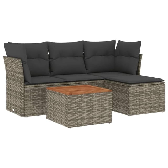 vidaXL 5-Tlg Garten-Sofagarnitur mit Kissen Grau Poly Rattan 3255941