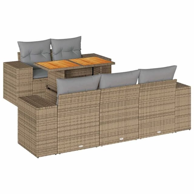 vidaXL 6-Tlg Garten-Sofagarnitur mit Kissen Beige Poly Rattan 3327328