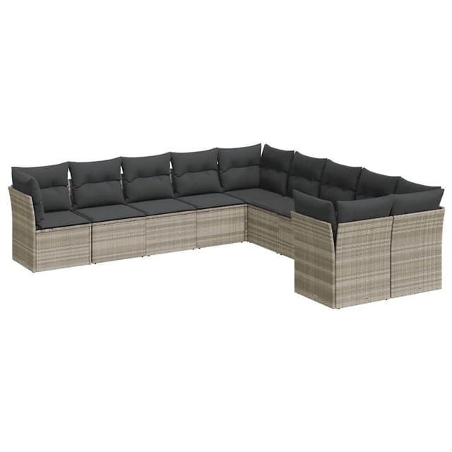 vidaXL 10-Tlg Garten-Sofagarnitur mit Kissen Hellgrau Poly Rattan 3218242