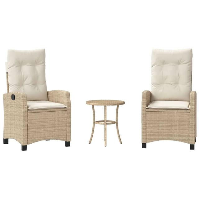 vidaXL 3-Tlg Bistro-Set mit Kissen Beige Poly Rattan 365228