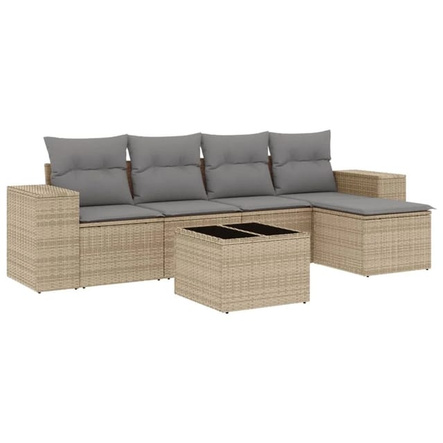 vidaXL 6-Tlg Garten-Sofagarnitur mit Kissen Beige Poly Rattan 3254836