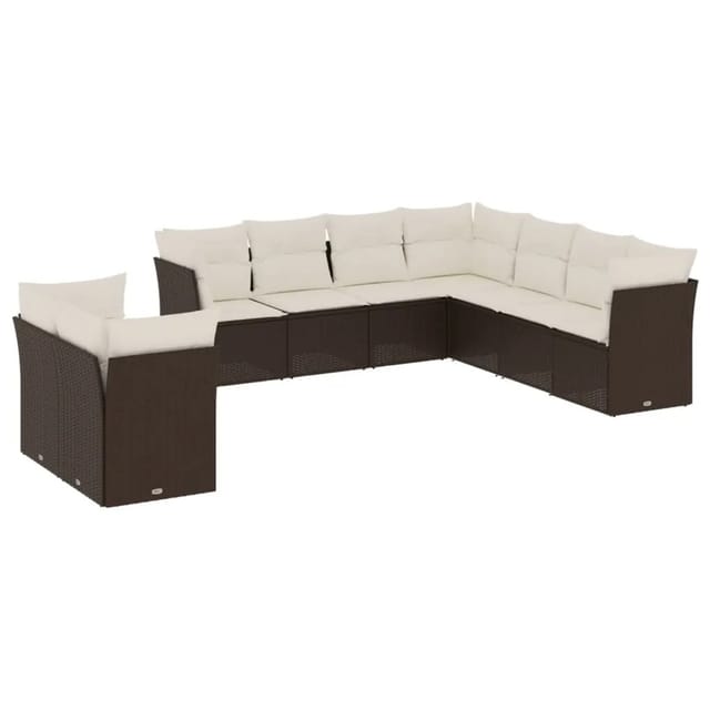 vidaXL 9-Tlg Garten-Sofagarnitur mit Kissen Braun Poly Rattan 3217843