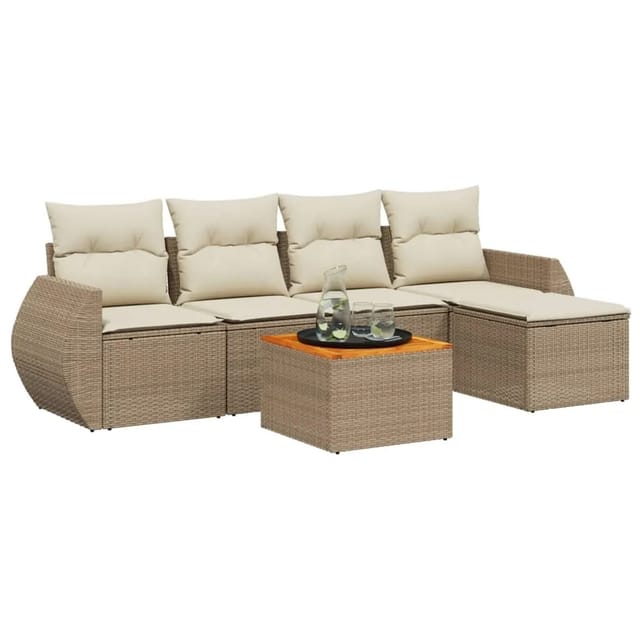 vidaXL 6-Tlg Garten-Sofagarnitur mit Kissen Beige Poly Rattan 3257311