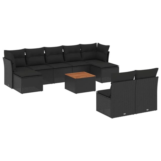 vidaXL 10-Tlg Garten-Sofagarnitur mit Kissen Schwarz Poly Rattan 3256188