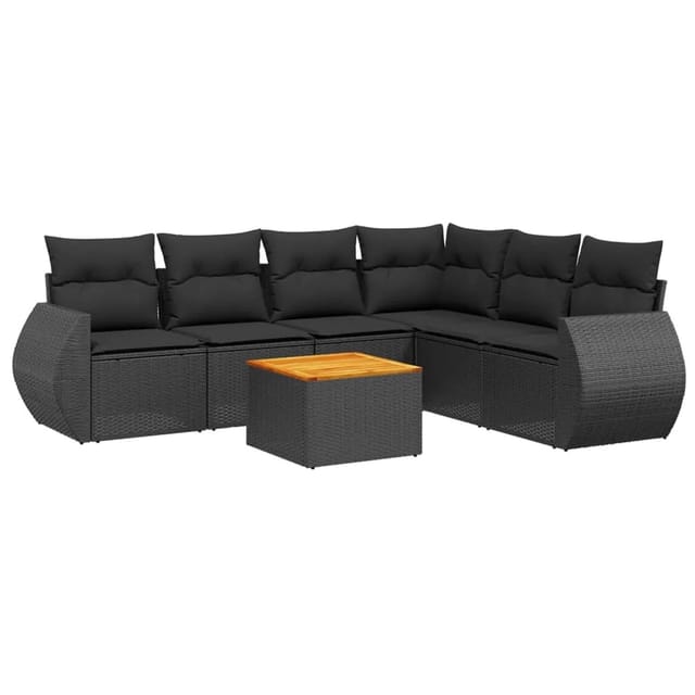 vidaXL 7-Tlg Garten-Sofagarnitur mit Kissen Schwarz Poly Rattan 3225019