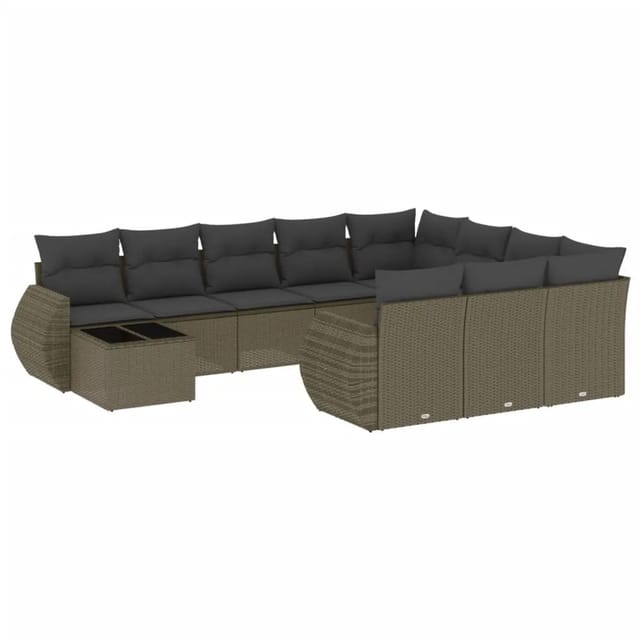 vidaXL 11-Tlg Garten-Sofagarnitur mit Kissen Hellgrau Poly Rattan 3254269