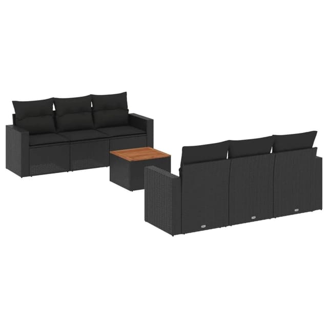 vidaXL 7-Tlg Garten-Sofagarnitur mit Kissen Schwarz Poly Rattan 3256342
