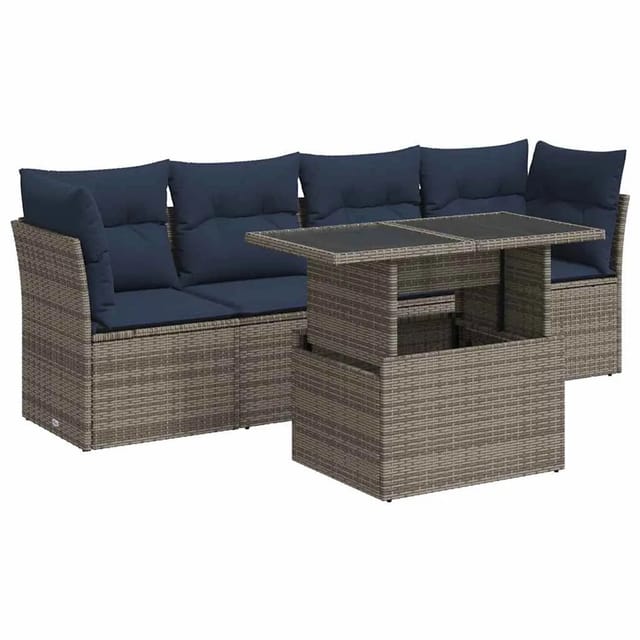 vidaXL 5-Tlg Garten-Sofagarnitur mit Kissen Grau Poly Rattan Akazie 3326092