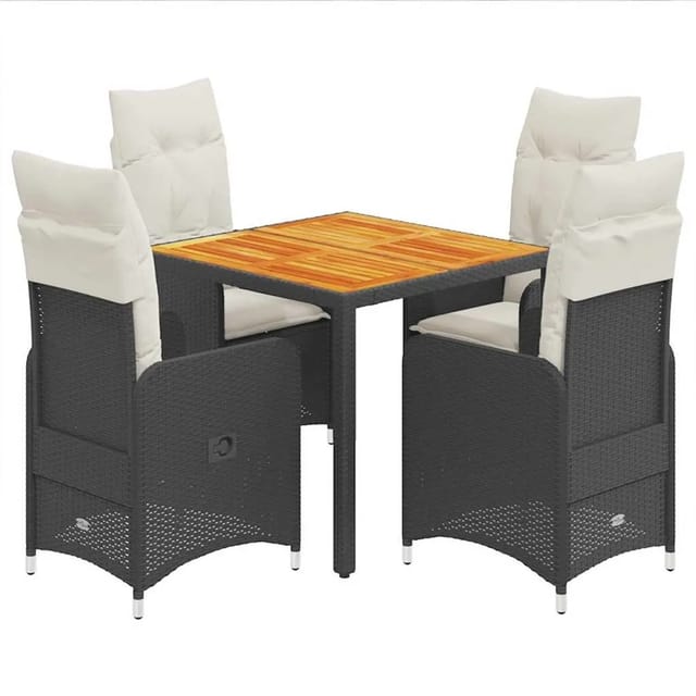 vidaXL 5-Tlg Garten-Bistro-Set mit Kissen Schwarz Poly Rattan 3276976