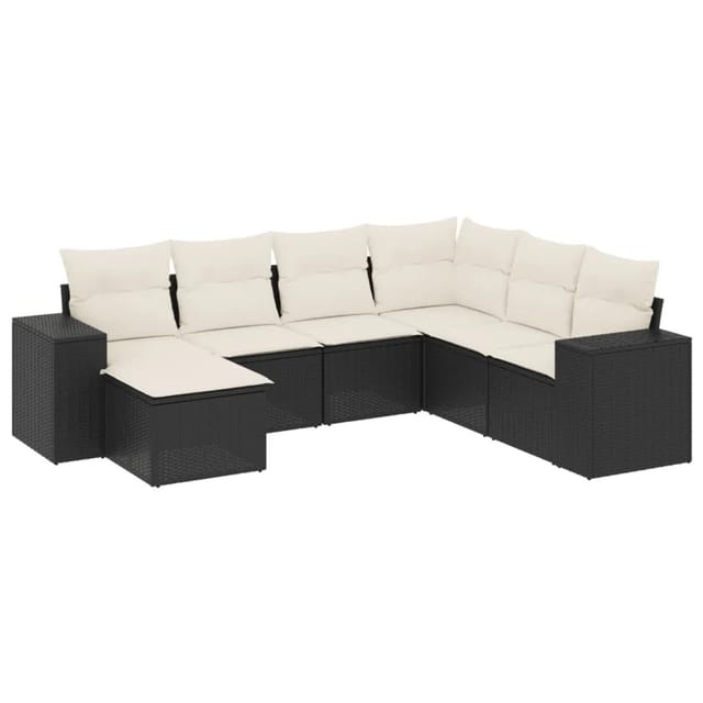 vidaXL 7-Tlg Garten-Sofagarnitur mit Kissen Schwarz Poly Rattan 3255233