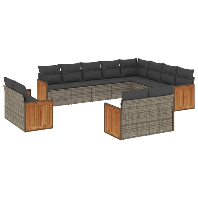 vidaXL 12-Tlg Garten-Sofagarnitur mit Kissen Grau Poly Rattan 3260597
