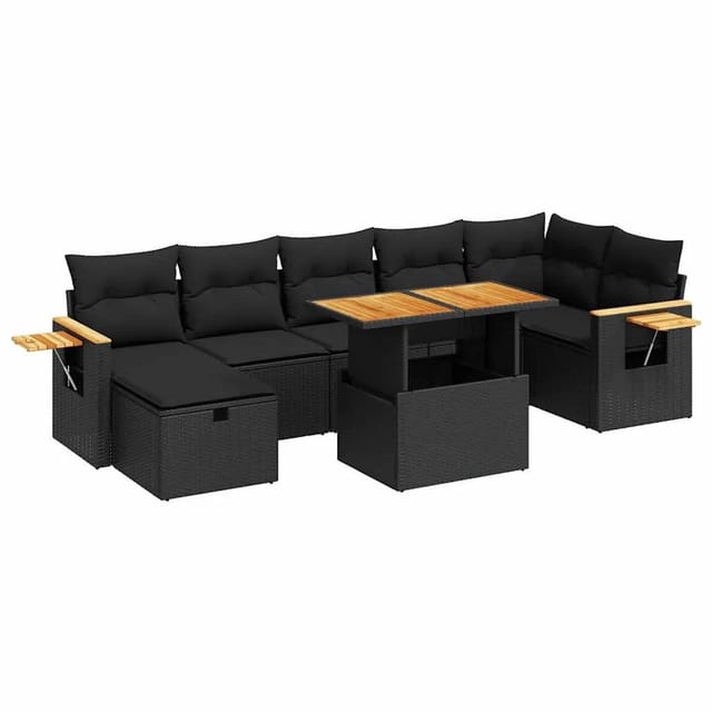 vidaXL 5-Tlg Garten-Sofagarnitur mit Kissen Schwarz Poly Rattan 3328140