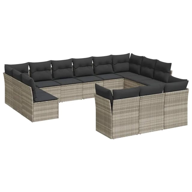 vidaXL 13-Tlg Garten-Sofagarnitur mit Kissen Hellgrau Poly Rattan 3250291