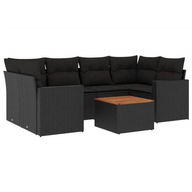 vidaXL 7-Tlg Garten-Sofagarnitur mit Kissen Schwarz Poly Rattan 3256349