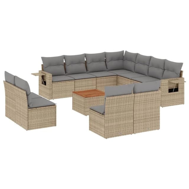 vidaXL 12-Tlg Garten-Sofagarnitur mit Kissen Beige Poly Rattan 3256955