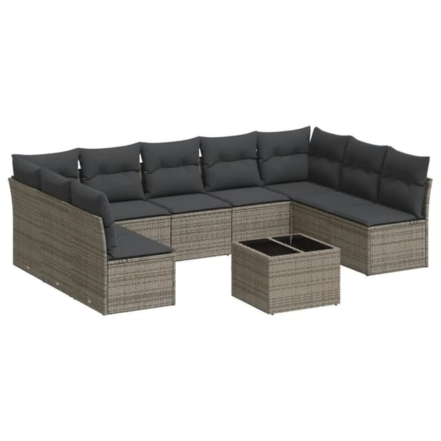 vidaXL 10-Tlg Garten-Sofagarnitur mit Kissen Grau Poly Rattan 3218080