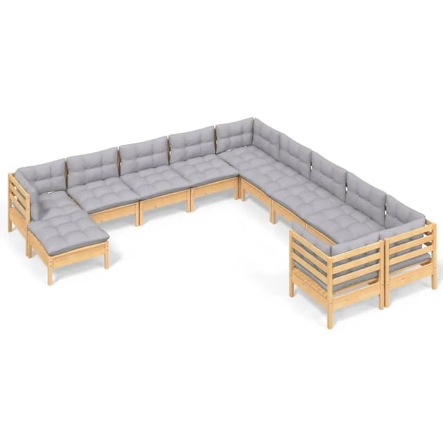 vidaXL 11-Tlg Garten-Lounge-Set mit Grauen Kissen Kiefernholz 3097054