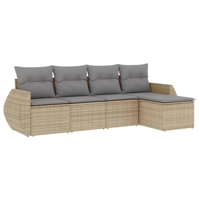 vidaXL 5-Tlg Garten-Sofagarnitur mit Kissen Beige Poly Rattan 3221288