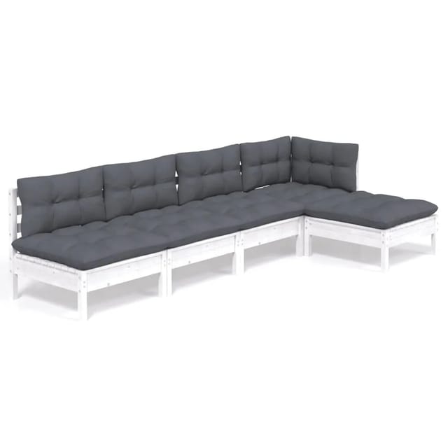 vidaXL 5-Tlg Garten-Lounge-Set mit Kissen Weiß Kiefernholz 3096335