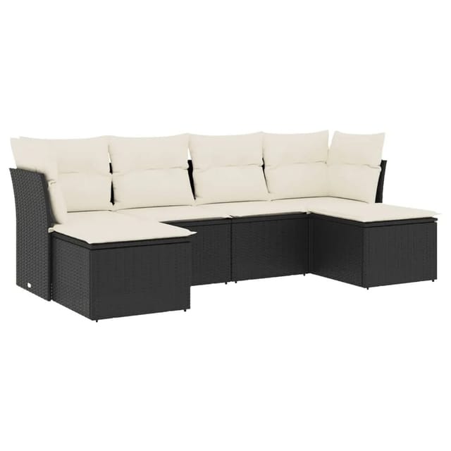 vidaXL 6-Tlg Garten-Sofagarnitur mit Kissen Schwarz Poly Rattan 3249845