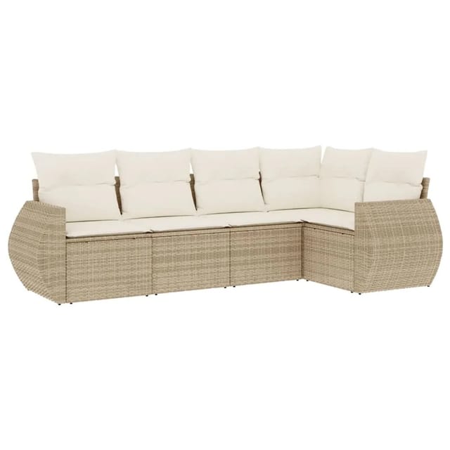vidaXL 5-Tlg Garten-Sofagarnitur mit Kissen Beige Poly Rattan 3253665