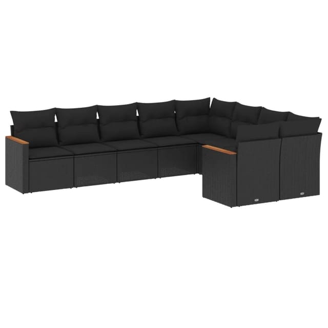 vidaXL 9-Tlg Garten-Sofagarnitur mit Kissen Schwarz Poly Rattan 3226300