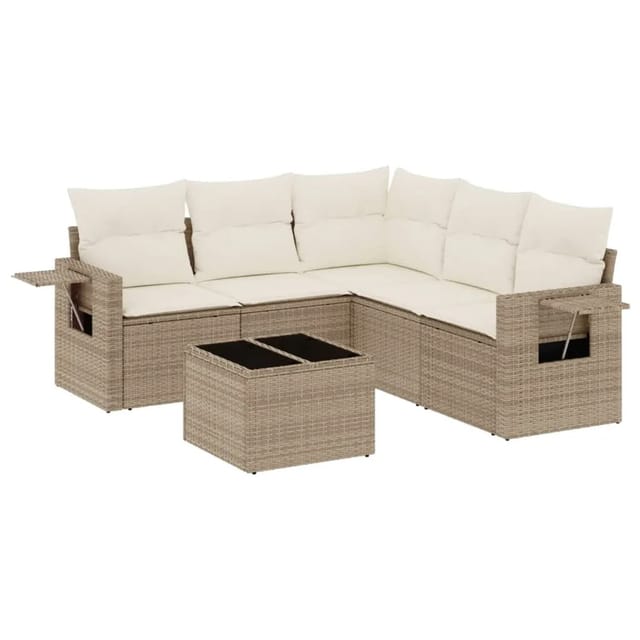 vidaXL 6-Tlg Garten-Sofagarnitur mit Kissen Beige Poly Rattan 3252495