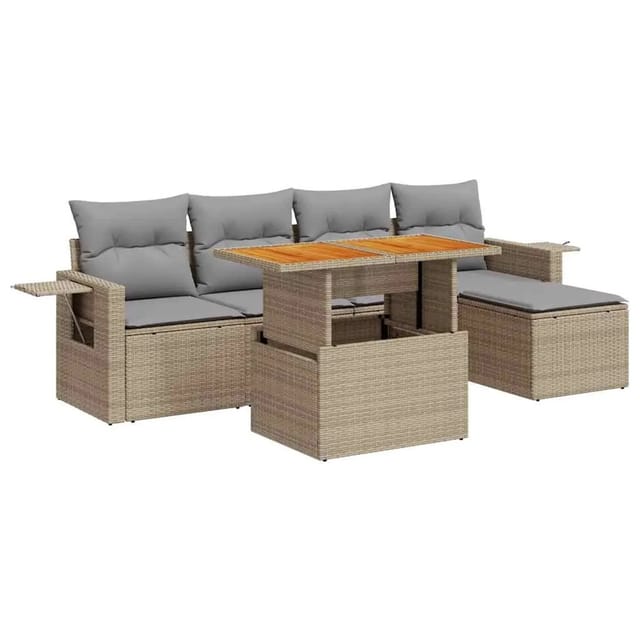 vidaXL 6-Tlg Garten-Sofagarnitur mit Kissen Beige Poly Rattan 3327139