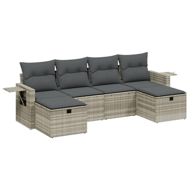 vidaXL 6-Tlg Garten-Sofagarnitur mit Kissen Hellgrau Poly Rattan 3263858