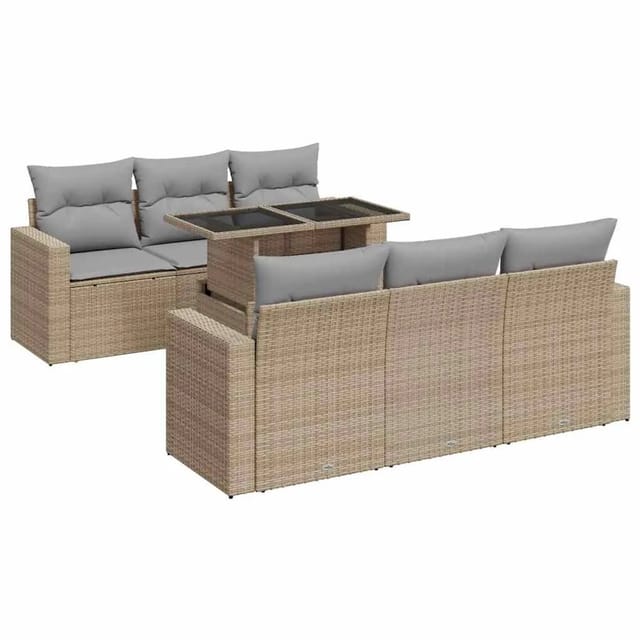vidaXL 7-Tlg Garten-Sofagarnitur mit Kissen Beige Poly Rattan 3326260
