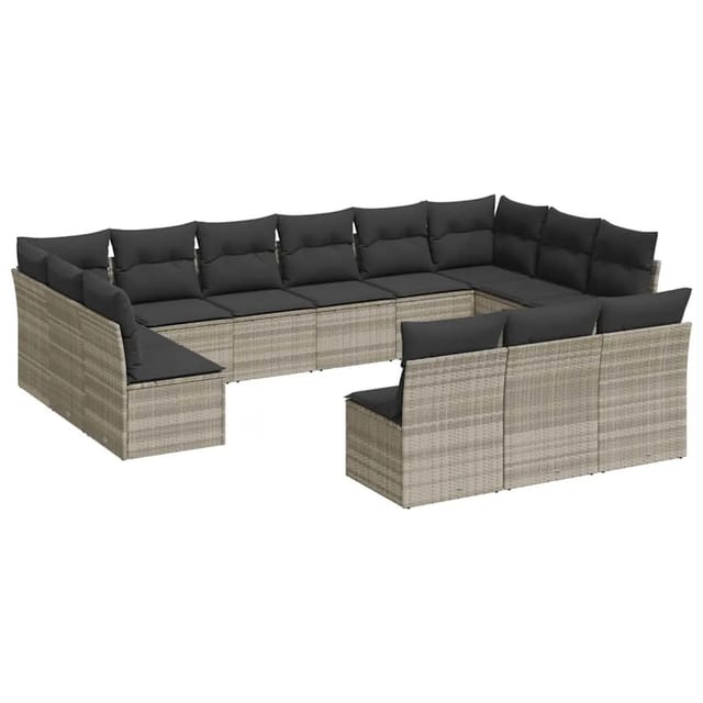 vidaXL 13-Tlg Garten-Sofagarnitur mit Kissen Hellgrau Poly Rattan 3218392