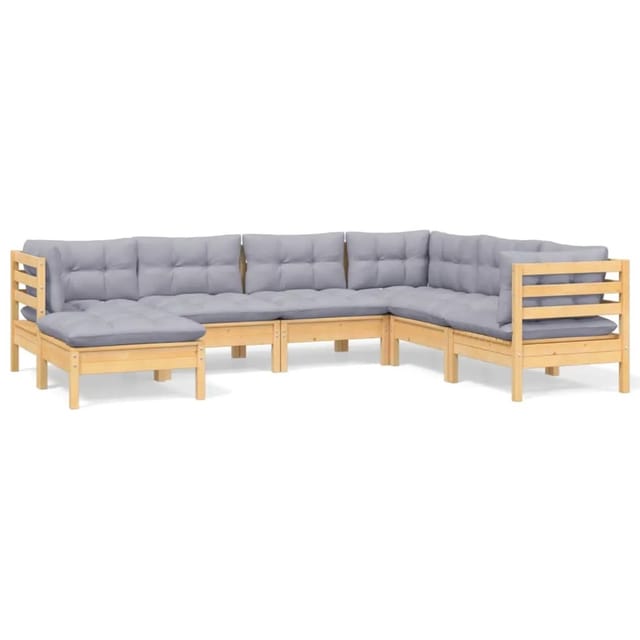 vidaXL 7-Tlg Garten-Lounge-Set mit Grauen Kissen Kiefer Massivholz 3096561