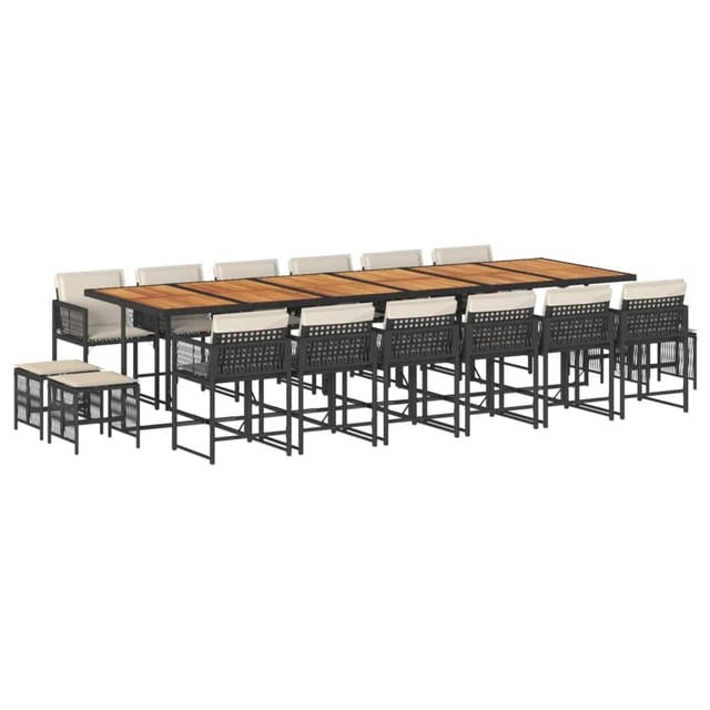 vidaXL 17-Tlg Garten-Essgruppe mit Kissen Schwarz Poly Rattan 3211551