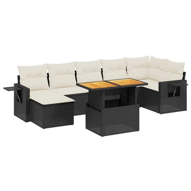 vidaXL 8-Tlg Garten-Sofagarnitur mit Kissen Schwarz Poly Rattan 3271861