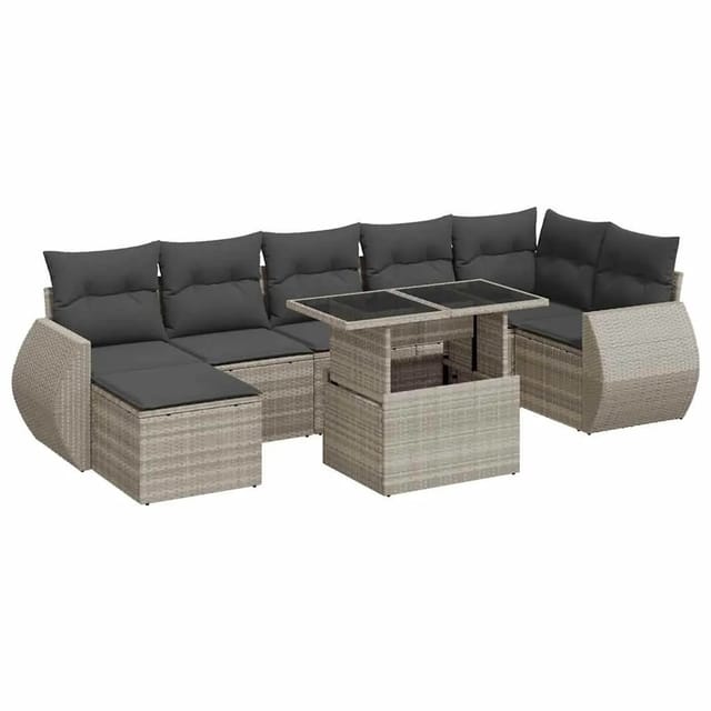 vidaXL 8-Tlg Garten-Sofagarnitur mit Kissen Hellgrau Poly Rattan 3326683