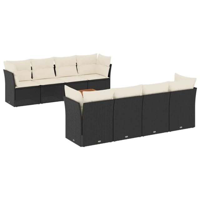 vidaXL 9-Tlg Garten-Sofagarnitur mit Kissen Schwarz Poly Rattan 3255853