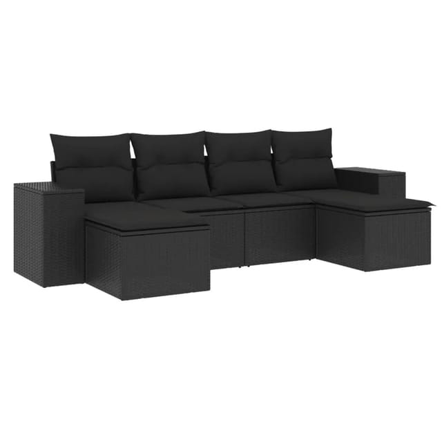 vidaXL 6-Tlg Garten-Sofagarnitur mit Kissen Schwarz Poly Rattan 3255252