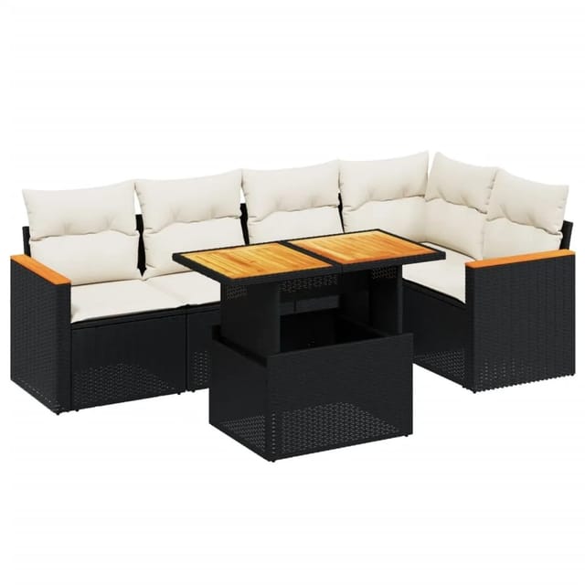 vidaXL 6-Tlg Garten-Sofagarnitur mit Kissen Schwarz Poly Rattan 3273065