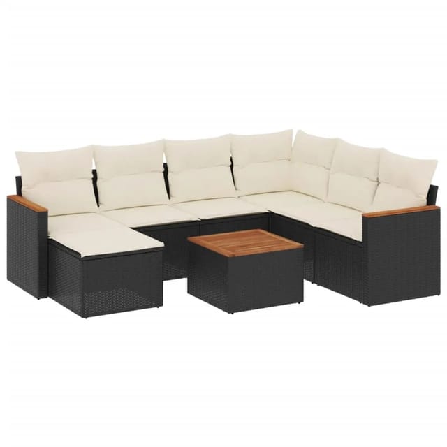 vidaXL 8-Tlg Garten-Sofagarnitur mit Kissen Schwarz Poly Rattan 3226210