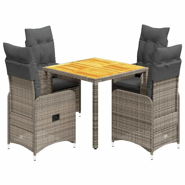 vidaXL 5-Tlg Garten-Bistro-Set mit Kissen Grau Poly Rattan 3277021