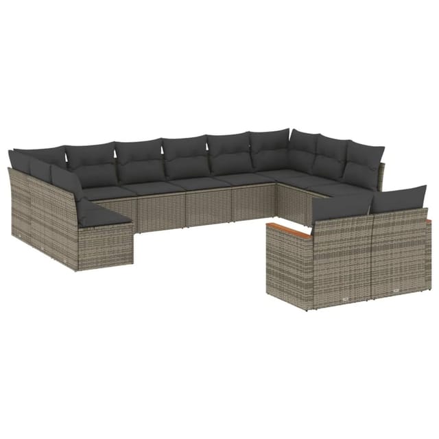 vidaXL 12-Tlg Garten-Sofagarnitur mit Kissen Grau Poly Rattan 3226445