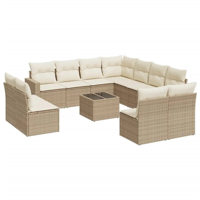 vidaXL 12-Tlg Garten-Sofagarnitur mit Kissen Beige Poly Rattan 3219128