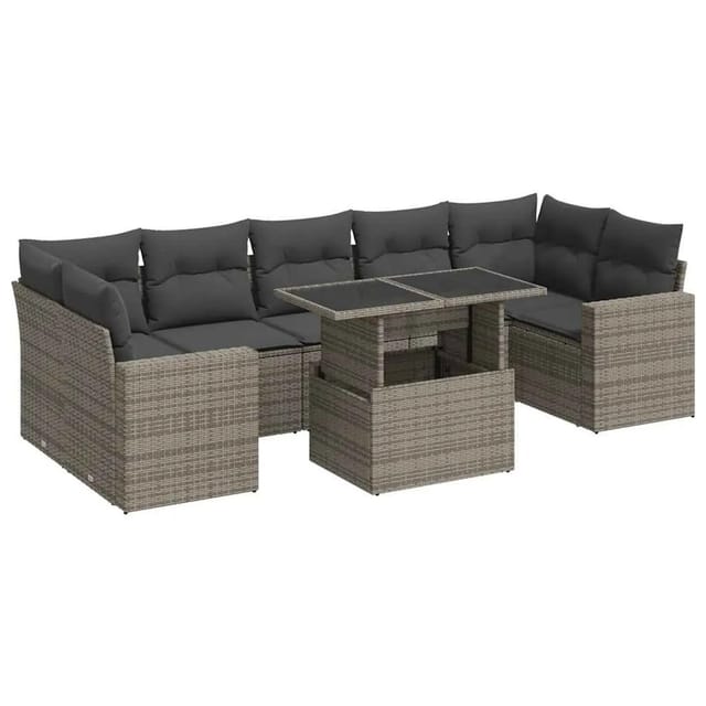 vidaXL 8-Tlg Garten-Sofagarnitur mit Kissen Grau Poly Rattan 3326281