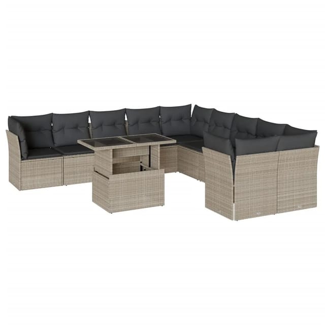 vidaXL 11-Tlg Garten-Sofagarnitur mit Kissen Hellgrau Poly Rattan 3266882