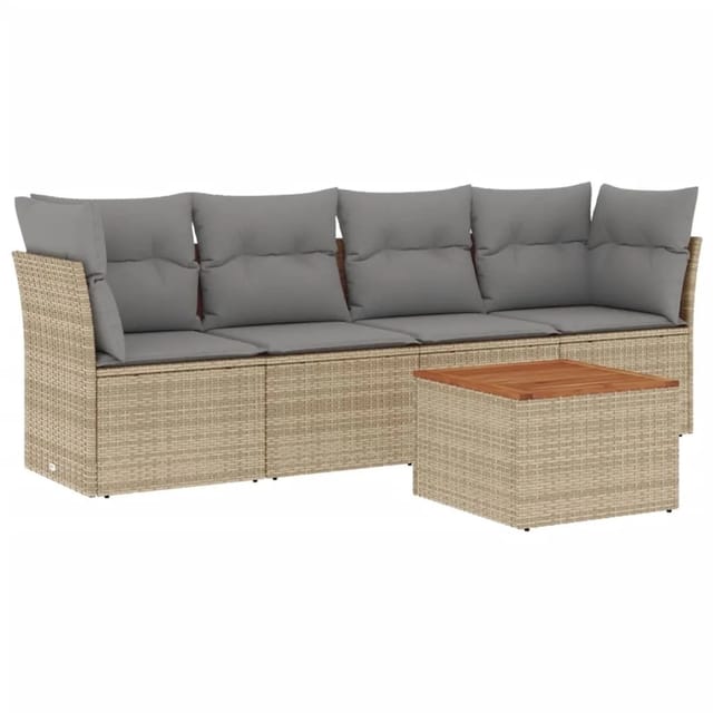 vidaXL 5-Tlg Garten-Sofagarnitur mit Kissen Beige Poly Rattan 3255807