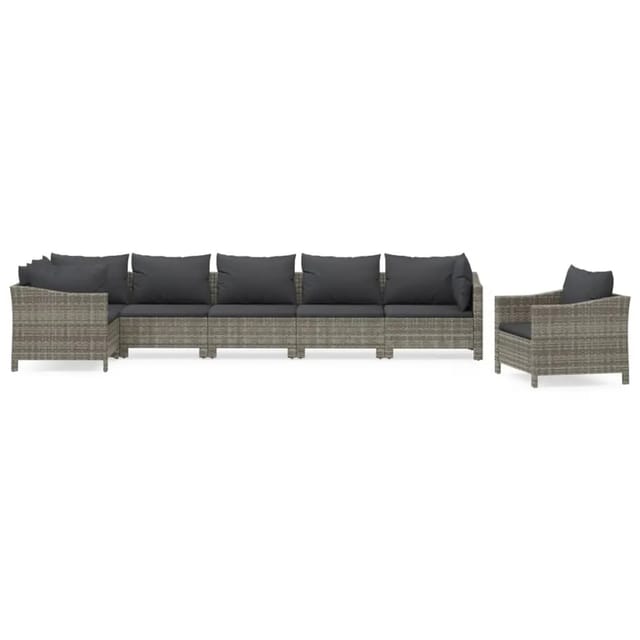 vidaXL 7-Tlg Garten-Lounge-Set mit Kissen Grau Poly Rattan 3187284