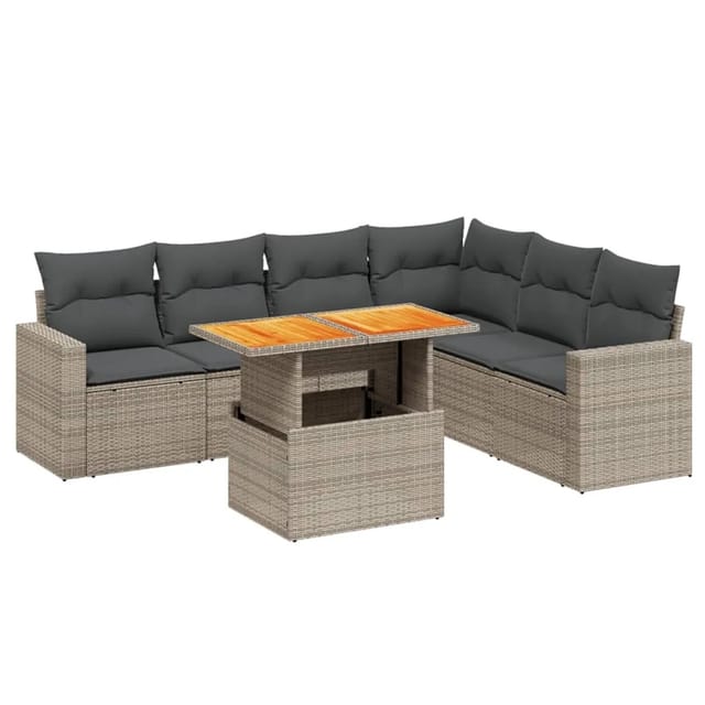 vidaXL 7-Tlg Garten-Sofagarnitur mit Kissen Grau Poly Rattan 3271333